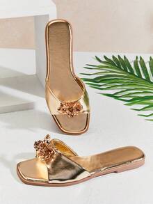 Solezae Sandali piatti comodi e alla moda da donna con decorazione floreale - Dorato - Visualizzare 6