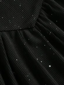 SHEIN Đầm dự tiệc hở lưng cổ yếm đính sequin thời trang dành cho thiếu nữ - màu đen - Xem 5