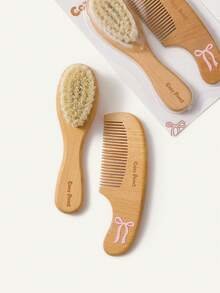 Cozy Pixies Baby Care Tools Two-Piece Set Soft Hair Comb Brush, Wool Bow Wooden Comb Brush, Gently Remove Hair Tangles, Newborn Comb Brush - Multicolor - View 4