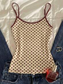 SHEIN EZwear 女士休闲基础款酒红色条纹背心，适合音乐节、度假、比赛日、Y2K、Grunge风格、鸡尾酒会、聚会和庆祝活动。 - 彩色 - 查看 2