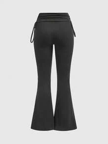 ROMWE Grunge Punk 女士百搭黑色抽绳喇叭裤 - 深灰色 - 查看 2