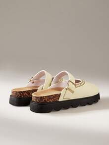 Solecia Women's Buckle Design Casual Fashion Platform Mules - Beige - View 3