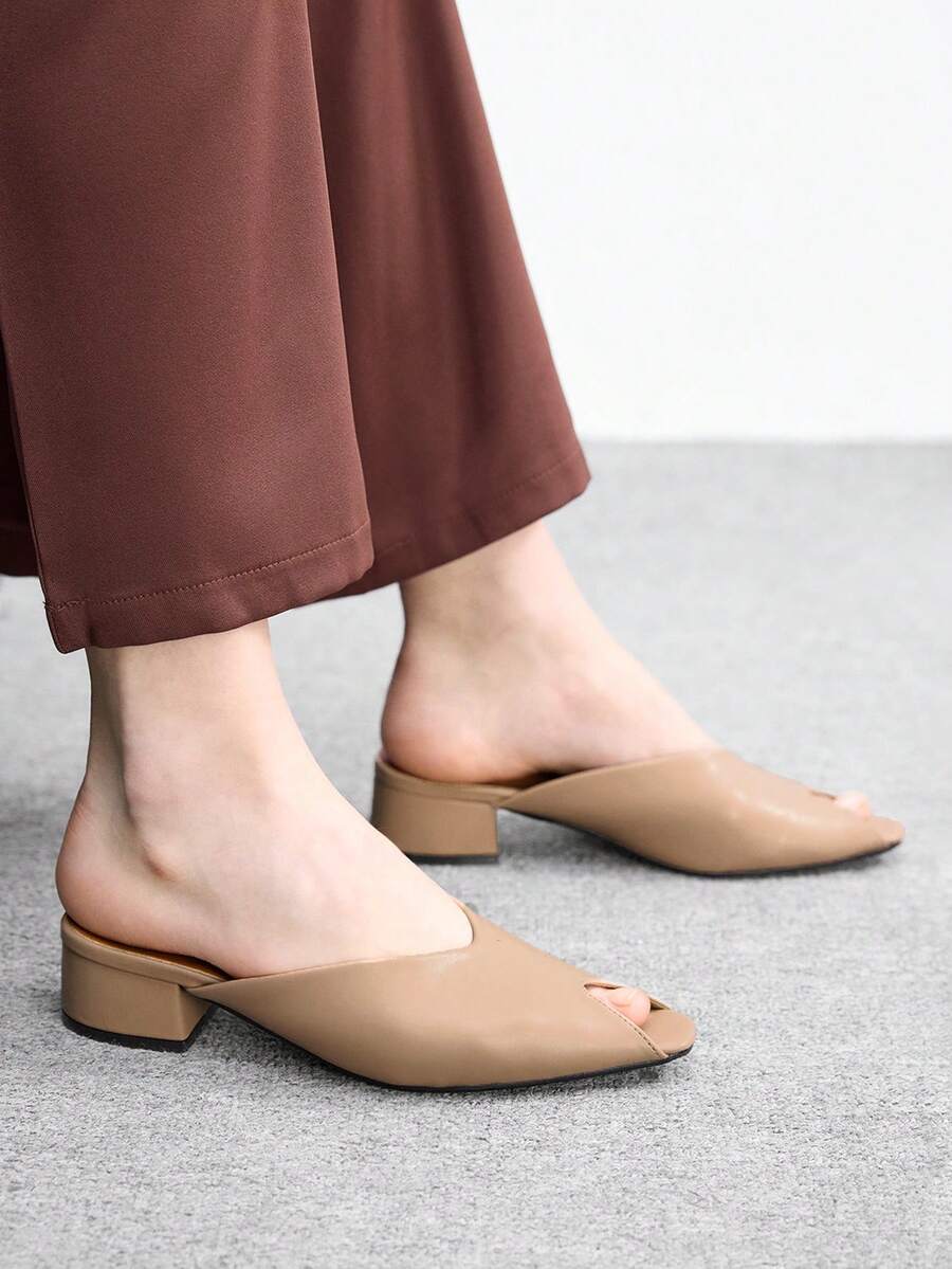 CUCCOO BIZCHIC Apricot Closed Toe Chunky Heel Mules, Simple & Versatile Work Commute Shoes Summer Shoes - Apricot - View 1