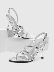 CUCCOO SZL 女士搭扣设计时尚日常穿搭高跟凉鞋 - 銀色 - 查看 2