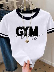 Resyla Women's Letter Print Contrast Color Round Neck Short Sleeve T-Shirt - Multicolor - View 3
