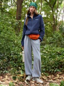 In My Nature 女士字母刺绣拉链前开长袖户外抓绒外套 - 藏蓝色 - 查看 6