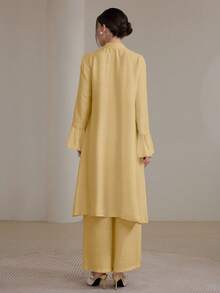 Graceveil 2pcs/Set Women Elegant Stand Collar Ruffle Cuff Long Sleeve Set Modest - Yellow - View 3