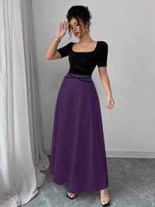 Rafferiza 女士优雅修身系腰旗袍连衣裙，短袖方领拼接中国风印花 - 彩色 - 查看 5