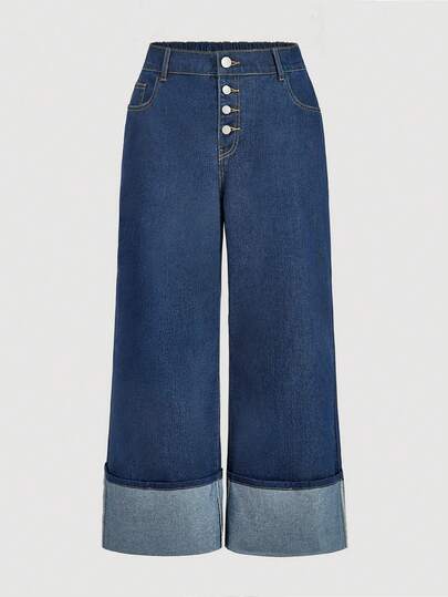 Sweetra Women's Plus Size Casual Wide Leg Jeans, Fashionable Commuter Style, Spring & Summer