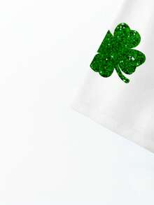 EMERY ROSE Plus Size Women's Casual Vacation St. Patrick's Day Plus Size V-Neck Loose T-Shirt With All-Over Four-Leaf Clover Print, Spring/Summer - Multicolor - View 4