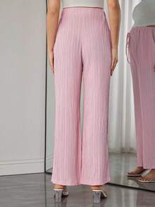 Momance 女士长款纹理面料优雅系带直筒孕妇裤 - 粉色 - 查看 2