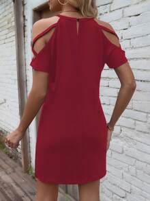 SHEIN LUNE Solid Color Off-Shoulder Casual Loose Summer Versatile Dress - Red - View 2