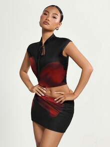 SHEIN ICON Chinese Style Retro Floral Print Mini Skirt - Black - View 4