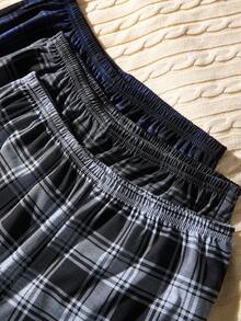 Men's Elastic Waist Plaid Loose Fit Lounge Pants - Multicolor - View 3