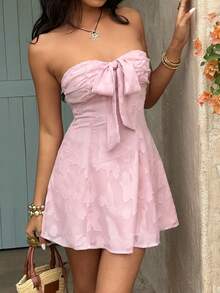 Sunnyshic 女士雪纺提花裹身露背连衣裙，度假款 - 粉色 - 查看 5