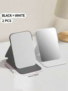 1/2 Pieces Portable Makeup Mirror, Solid Color, PU Leather, Simple, Portable, Foldable, Cute Miniature Mirror - Perfect - Multicolor - View 17