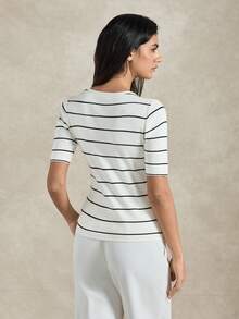 Briarwyn Women's Casual Commuter Striped Short Sleeve Knit Top - White - View 6
