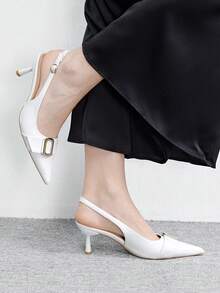 CUCCOO BIZCHIC Women's Pointed Toe Buckle Design Fashionable High Heels, Versatile For Daily Wear - White - View 1