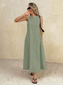 SHEIN Frenchy Vestido casual de mujer con cuello redondo, sin mangas y holgado para vacaciones - verde menta - Ver 5
