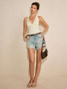 Poéselle 女士蕾丝吊带纽扣胸衣短款上衣 – 复古Y2K风格蕾丝吊带背心，胸衣短款上衣，束身背心，复古蕾丝吊带，Y2K吊带上衣，纽扣上衣，修身夏季上衣，奶油色蕾丝胸衣纯色V领无袖时尚修身优雅背心，女士上衣蕾丝上衣纽扣上衣V领上衣夏季上衣沙滩装度假装夏季假日装Y2K上衣黄色上衣 - 杏色 - 查看 7