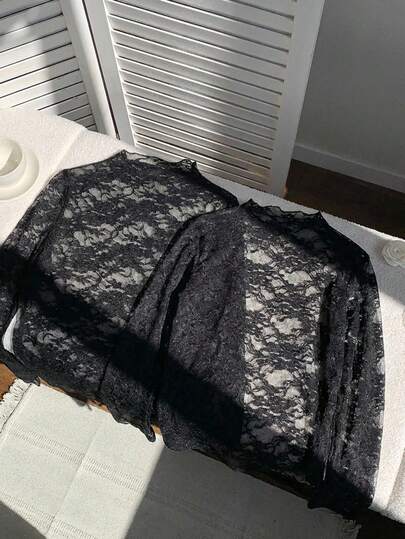 Comfortcana 2pcs Black Lace & Mesh Set