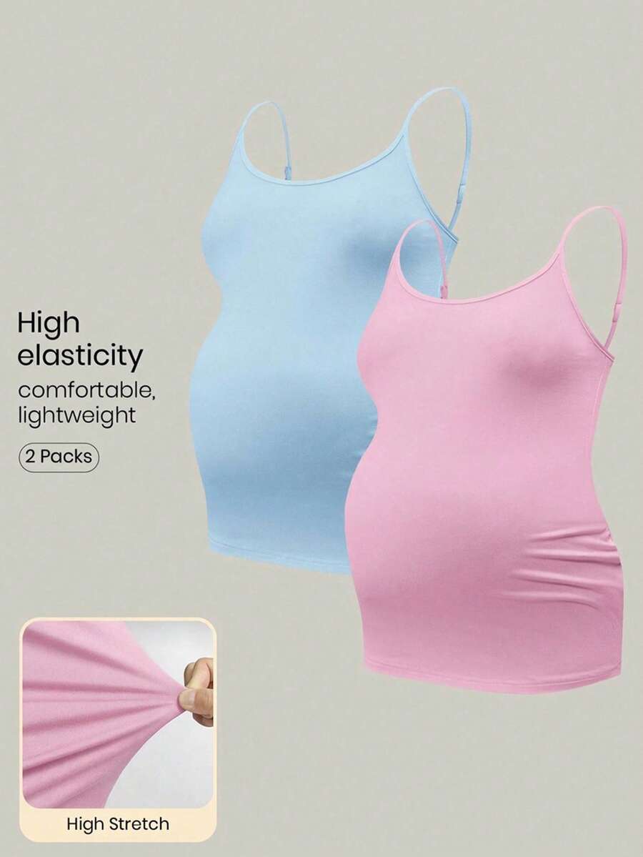 Modmama Camiseta de tirantes de maternidad de unicolor, minimalista y de alta elasticidad para uso diario - Multicolor - Ver 1