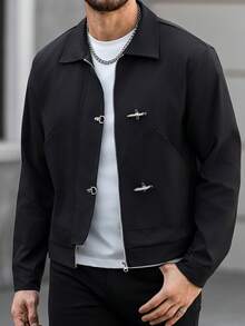 Manfinity Homme 成熟休闲夹克，带大口袋设计 - 黑色 - 查看 4