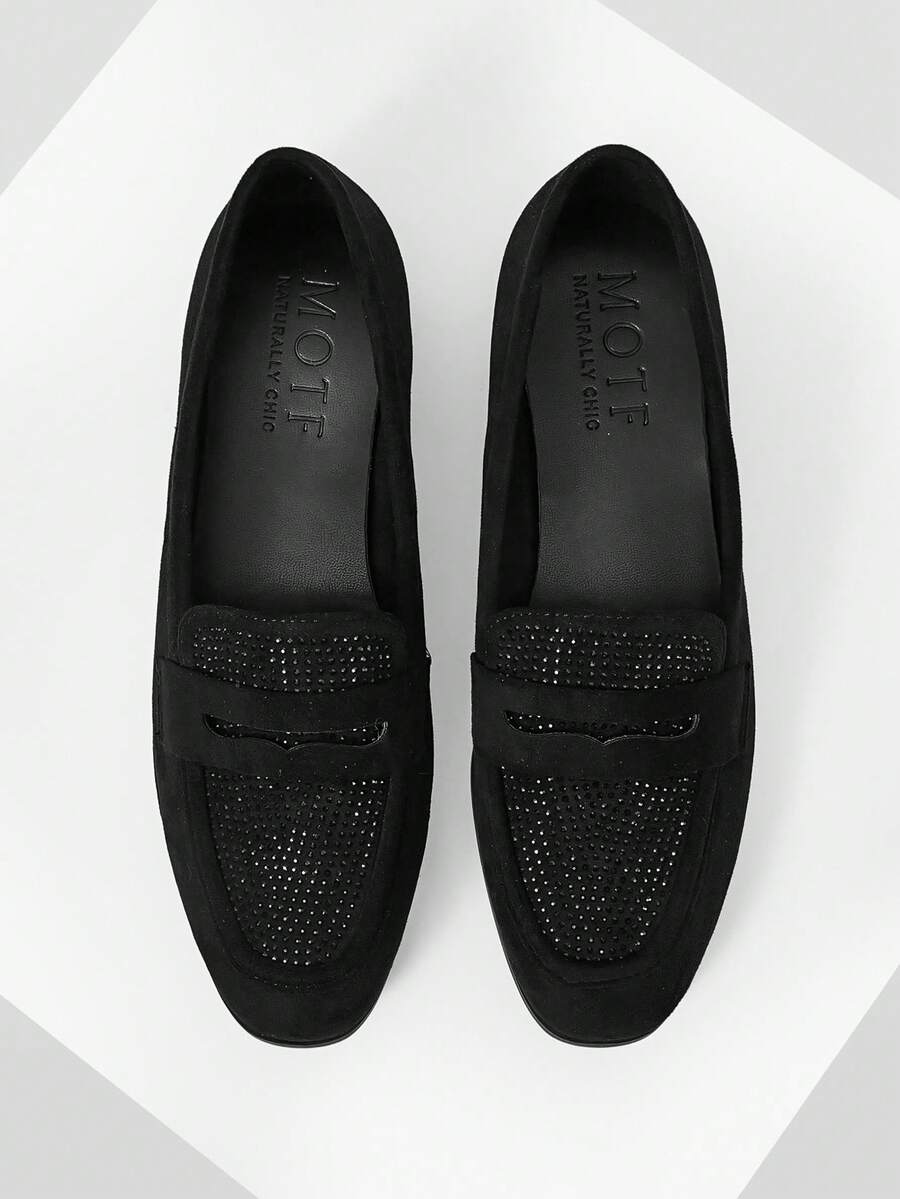 MOTF WOMEN RHINESTONE SUEDETTE FLATS VALENTINE'S DAY SPRING SHOES - Black - View 1