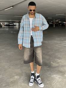 Ngobest Haus Ngobest Haus 男士柔软舒适休闲蓝棕色格子长袖翻领衬衫，春秋季 - 彩色 - 查看 6