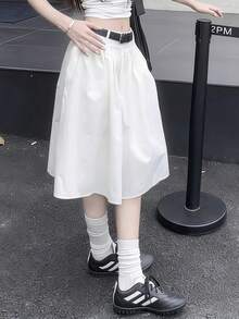 K-Vae Women's Casual Daily Commute Simple White A-Line Skirt, Without Belt - White - View 5