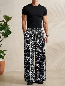 Manfinity Dauomo Men's Casual Geometric Print Straight Leg Pants - Black - View 3