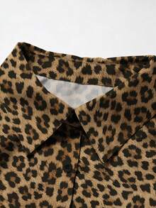 EMERY ROSE 大码女式休闲豹纹纽扣长袖衬衫，秋季款 - 彩色 - 查看 3