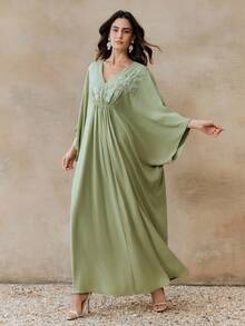 Anewsta Đầm dạ hội dài tay kiểu Bohemian mới dành cho nữ, đính cườm, thanh lịch, thích hợp cho tiệc sinh nhật và các dịp trang trọng, mùa xuân/hè. - màu xanh lá - Xem 5