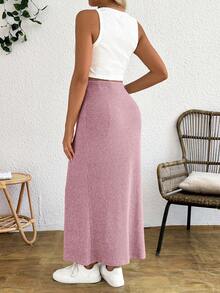 SHEIN Maternity Tank Top And Adjustable Waist Drawstring Fitted Skirt 2 Pieces Set - Baby Pink - View 2