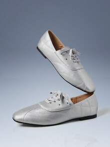 CUCCOO GRLICON Women's Casual Lace-Up Flat Loafers For Daily Wear - Silver - View 3