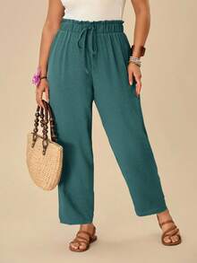 Travachic Plus Size Solid Color Casual Pants Pants For Summer Green Pants For Women - Teal Blue - View 4