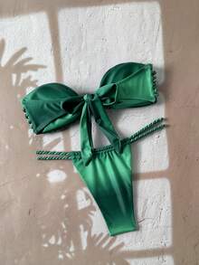 Swim Vcay 女士渐变数码印花露背系带比基尼套装，配有可拆卸肩带，适合海滩度假，春夏秋季穿着。 - 綠色 - 查看 4