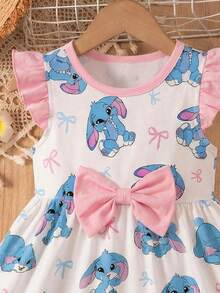 SHEIN Baby Girl Sweet Bow Cartoon Print Fashionable Long Sleeve Dress, Suitable For Autumn/Winter - Multicolor - View 3