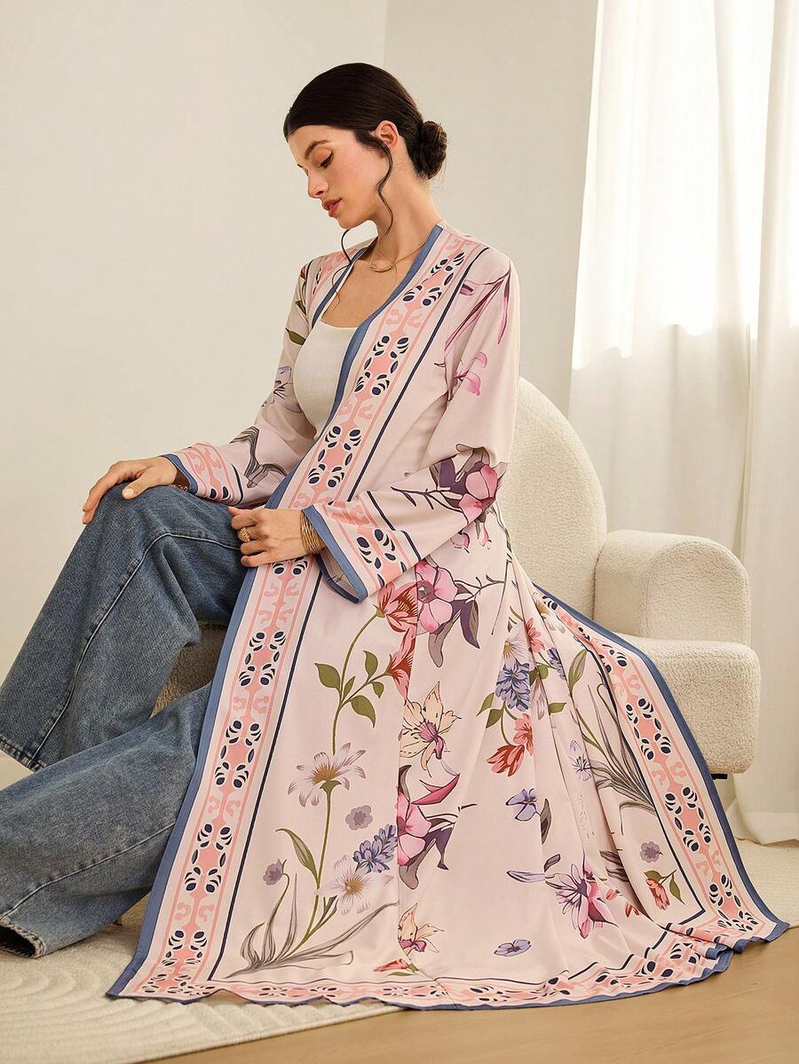 Al Najma Women's Printed Turkish Maxi Dress, Arabic Traditional Long Robe - Yellow - View 1