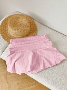 Comfortcana Pink Hollow Textured Ruched A-Line Mini Skirt - Pink - View 6