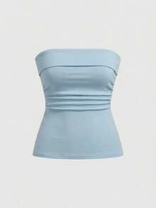 ROMWE Grunge Punk Y2K亚文化豹纹短款吊带背心，下摆开衩，女款 - 藍色 - 查看 3