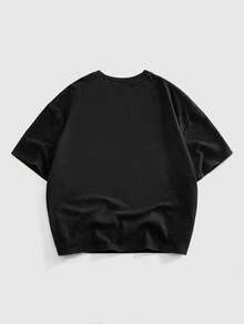 ROMWE MEN Street Life Men's Casual Graphic Print Short Sleeve T-Shirt - Black - View 2