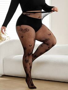 SHEIN CURVE+ Calze autoreggenti sexy nere per donna taglia curvy, adatte per feste e San Valentino - nero - Visualizzare 4