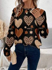 EMERY ROSE Áo thun dài tay nữ cỡ lớn in chữ và trái tim, kiểu dáng thường ngày, thích hợp mặc hàng ngày. - Nhiều màu - Xem 1