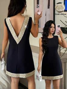 Rafferiza 无袖撞色滚边度假连衣裙，黑色休闲夏季连衣裙 - 黑色 - 查看 1