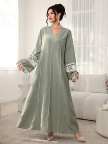 Al Najma 女士刺绣宽松休闲阿拉伯连衣裙 - 綠色 - 查看 4