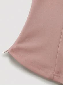 Franclia Nude Pink Bubble Short Sleeve Fitted Top / Elegant T-Shirt With 3D Rose & Pearl Chain Design - Baby Pink - View 4