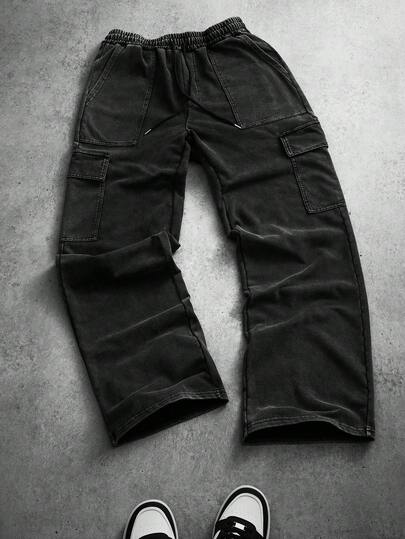 Manfinity LEGND Men's Solid Color Slant Pocket Drawstring Waist Casual Cargo Sweatpants