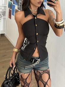 SHEIN HypeZone 女士印花休闲衬衫 - 黑色 - 查看 1