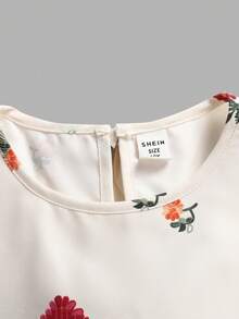 SHEIN Bộ đồ thường ngày cho bé gái tuổi teen, gồm áo hai dây hở lưng và quần short cùng họa tiết hoa nhí thắt nơ, kiểu dáng ôm sát. - Màu be - Xem 6